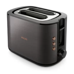 Philips 5000 Series Toaster HD2650/31, featuring a stylish, compact design with wide toasting slots, displayed on a kitchen counter.