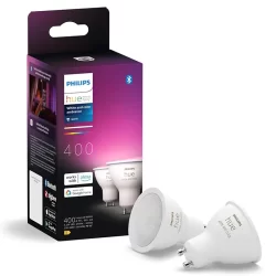 PHILIPS 929003666502, HUE White & Colour Ambiance Smart LED Spotlight - GU10, Twin Pack