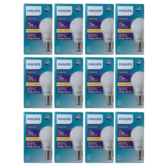 Philips 929002298907 - Essential LED Bulb 7W E27 3000K,Warm White, 12 PCS Pack