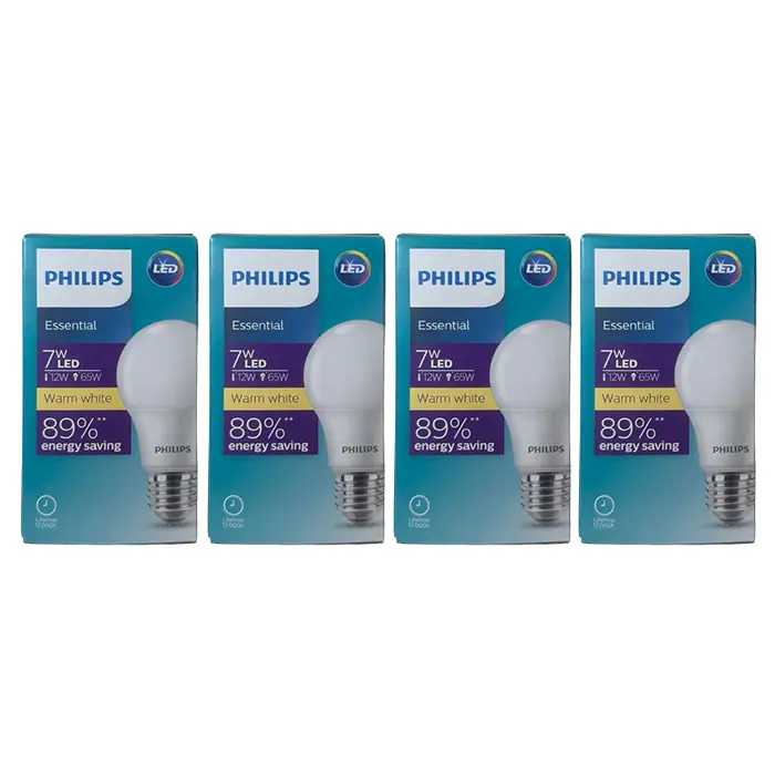 Philips 929002298907 - Essential LED Bulb 7W E27 3000K,Warm White, 4 PCS Pack